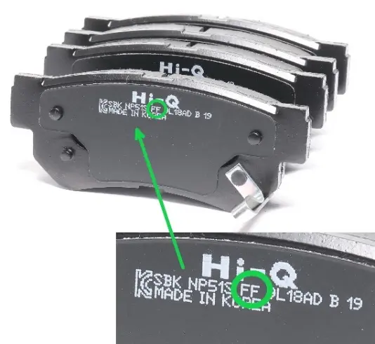 Маркировка тормозных колодок: обозначение «FF» (фрикционный код)