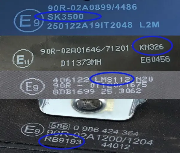 Маркировка сертификации ECE R90 на тормозных колодках: коды SK3500, KN326, LMS112, RB9193