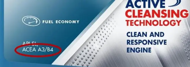 Фрагмент канистры с маркировкой ACEA A3/B4 и Active Cleansing Technology.