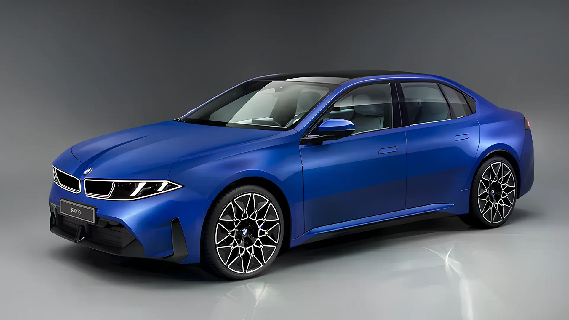 BMW i3 2027 синього кольору, вид спереду збоку