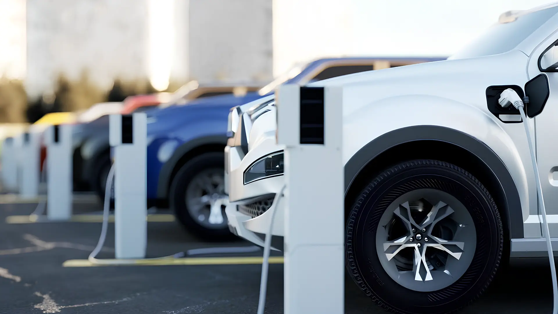 Продажі електромобілів зростають, електрокари під час заряджання на станції