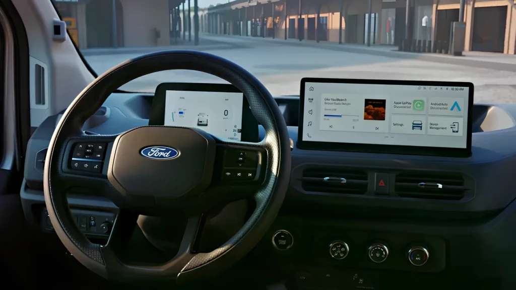 Інтер’єр Ford Transit City з цифровою панеллю приладів і центральним дисплеєм