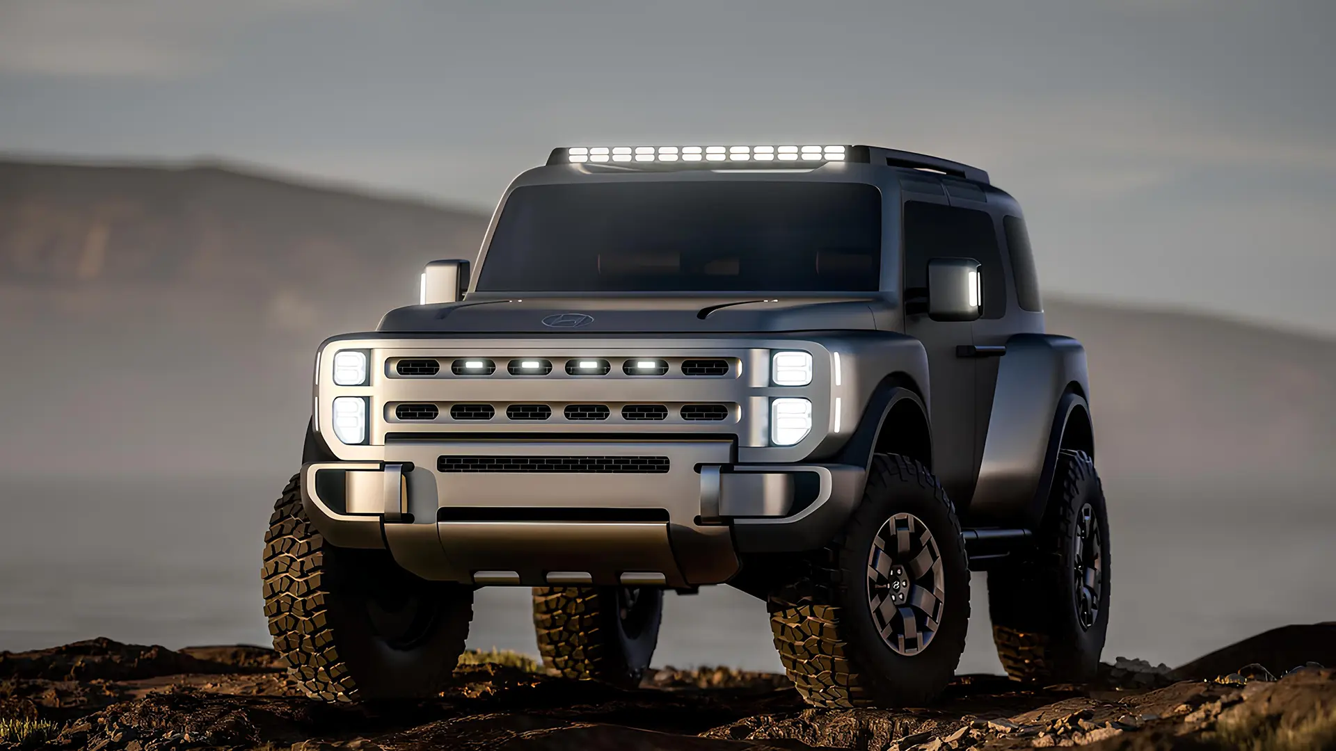 Концепт рамного пікапа Hyundai на бездоріжжі з масивним кузовом і позашляховими шинами