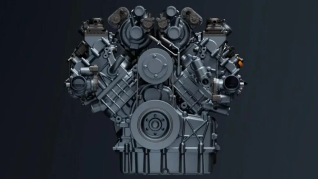 Бензиновий двигун V6 W30 Renault Geely на темному фоні в студійному зображенні