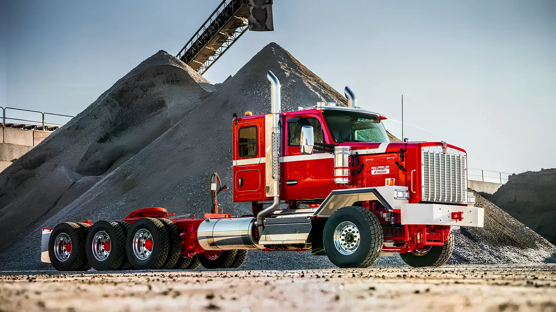 Надважкий тягач Kenworth C580 на промисловому майданчику, вигляд збоку