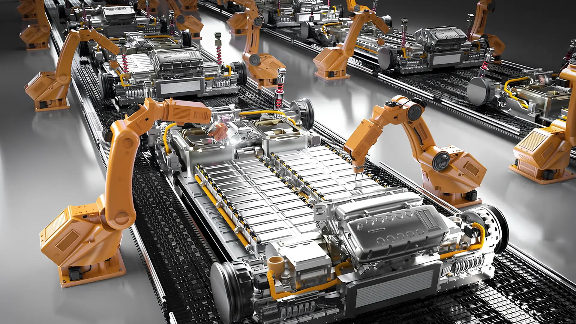 Роботизована лінія складання батарей електромобілів на виробництві