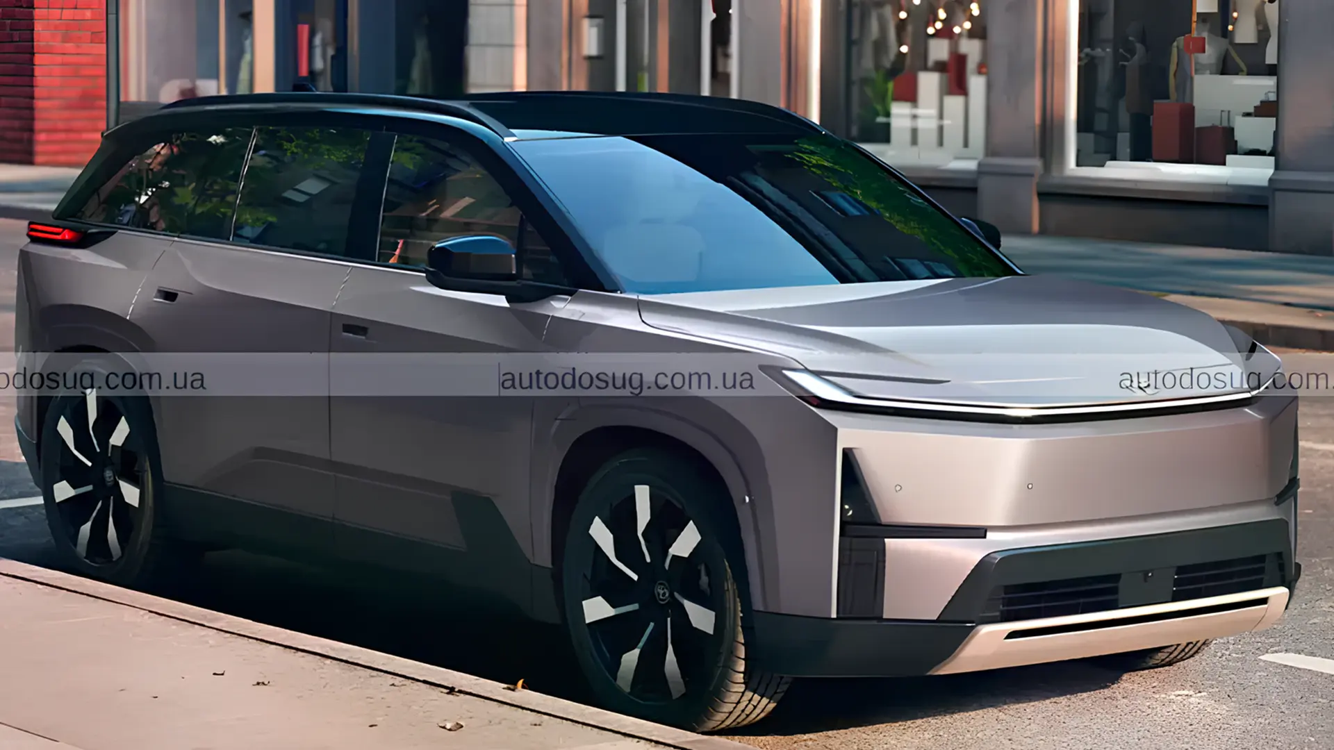 Новий електричний кросовер Toyota на міській вулиці, вигляд спереду збоку