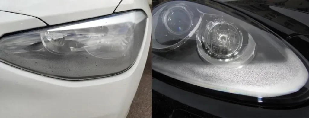 Запотілі автомобільні фари з конденсатом усередині, приклади на двох авто