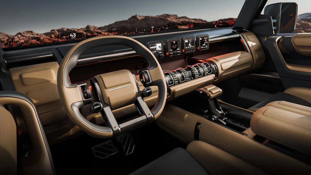 Интерьер рамного пикапа Hyundai с цифровой панелью, внедорожными переключателями и массивной центральной консолью
