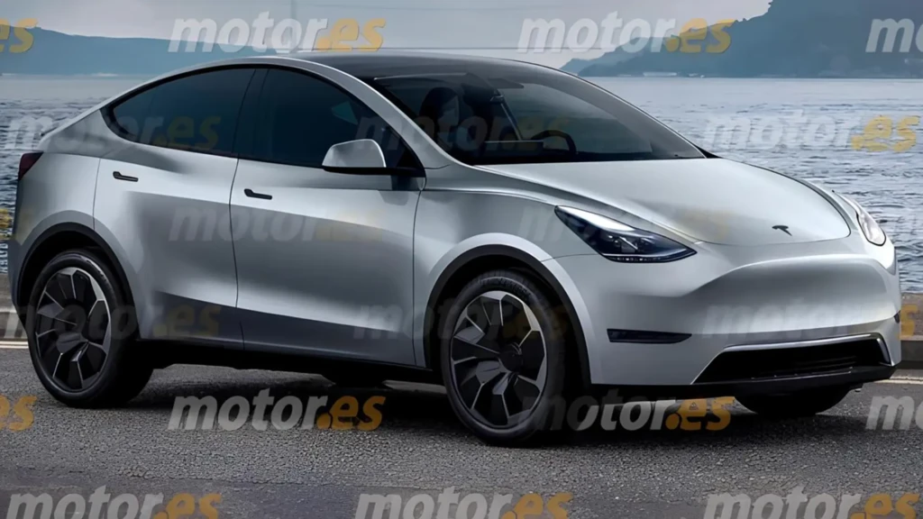 Компактний електрокросовер Tesla Model 2 світлого кольору, вигляд спереду збоку