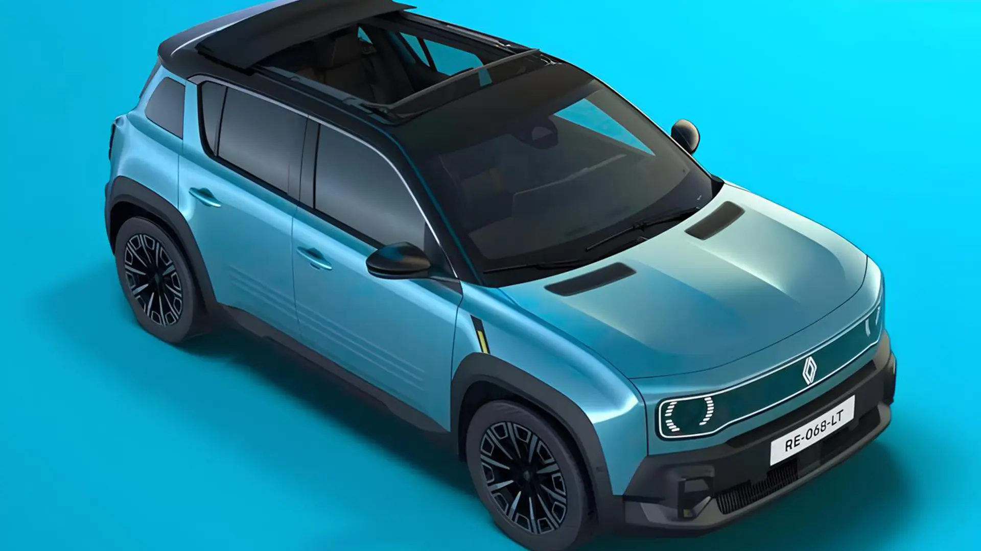 Renault 4 Plein Sud блакитного кольору, вид зверху спереду з панорамним дахом