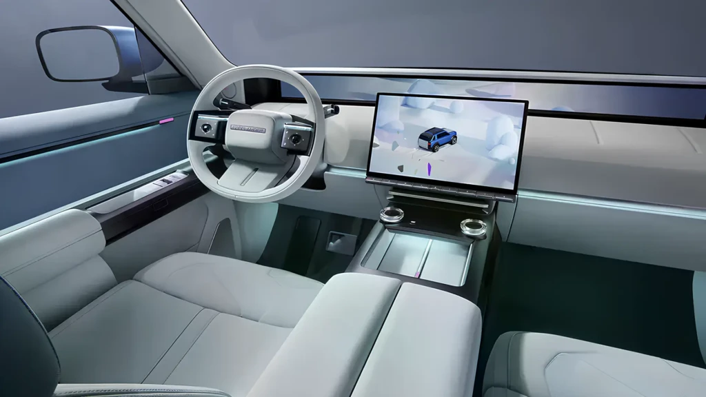 Інтер’єр нового Freelander Concept 97 з мінімалістичною передньою панеллю, великим дисплеєм і світлим салоном