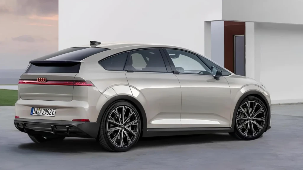 Электрический Audi A2 e-tron в светлом кузове, вид сзади сбоку