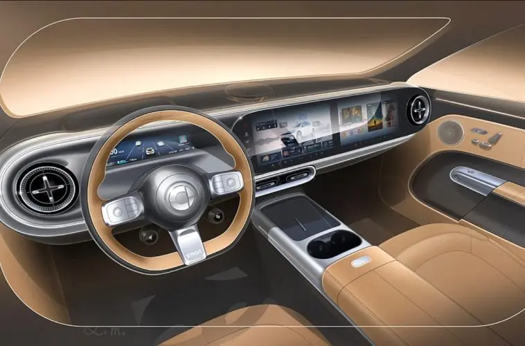 Інтер’єр нового Smart з цифровою панеллю приладів, широким дисплеєм і світло-коричневим оздобленням салону