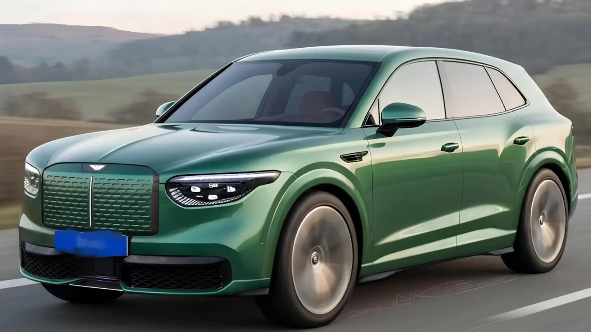 Новий електричний SUV Bentley зеленого кольору на дорозі