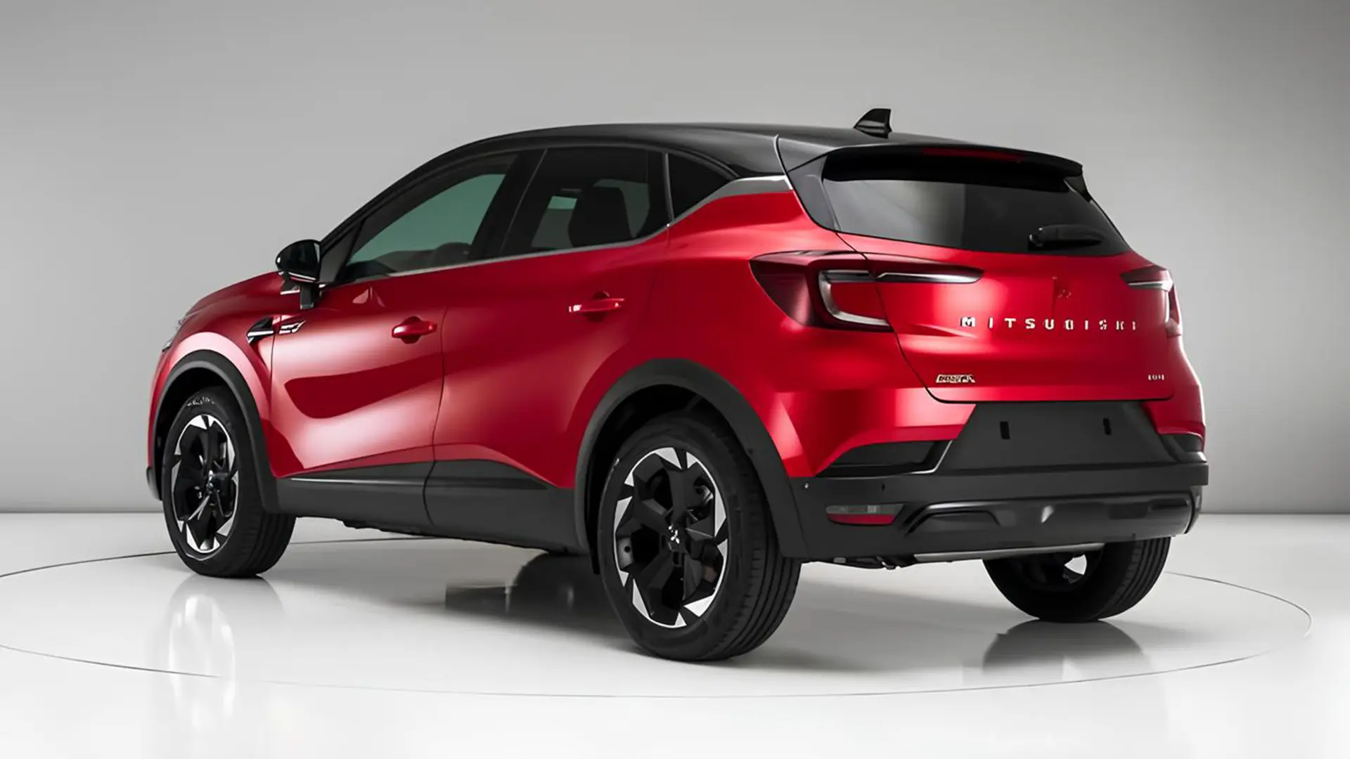Червоний Mitsubishi ASX у студії, вид ззаду збоку