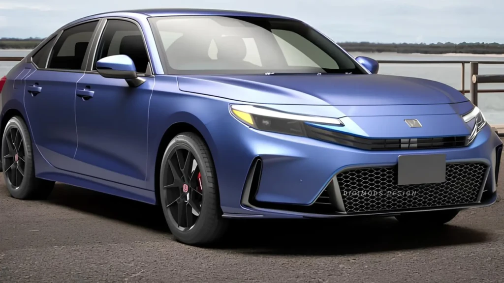 Синій Honda Civic нового покоління біля водойми