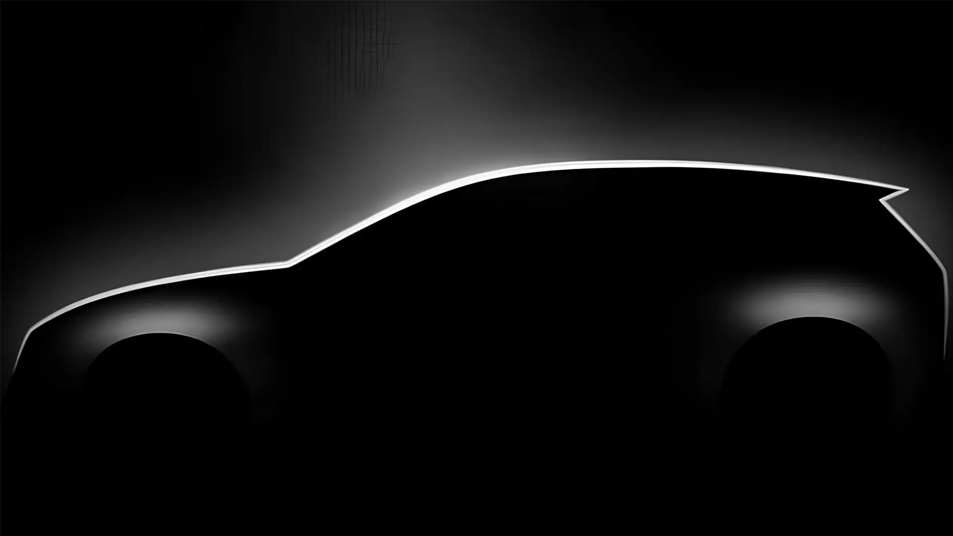 Темний силует Audi A2 e-tron із підсвіченим контуром кузова