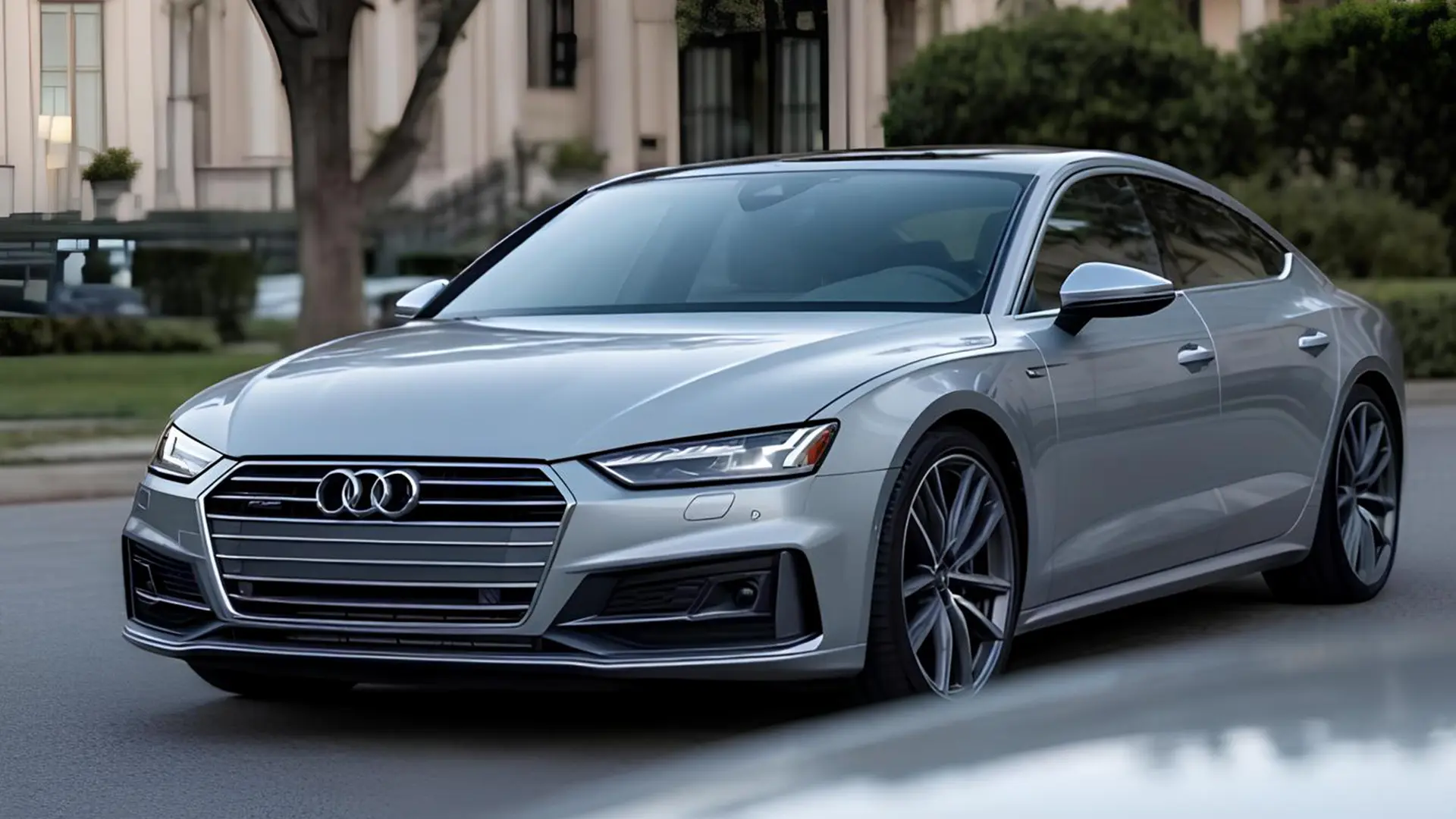 Сріблястий седан Audi на міській вулиці