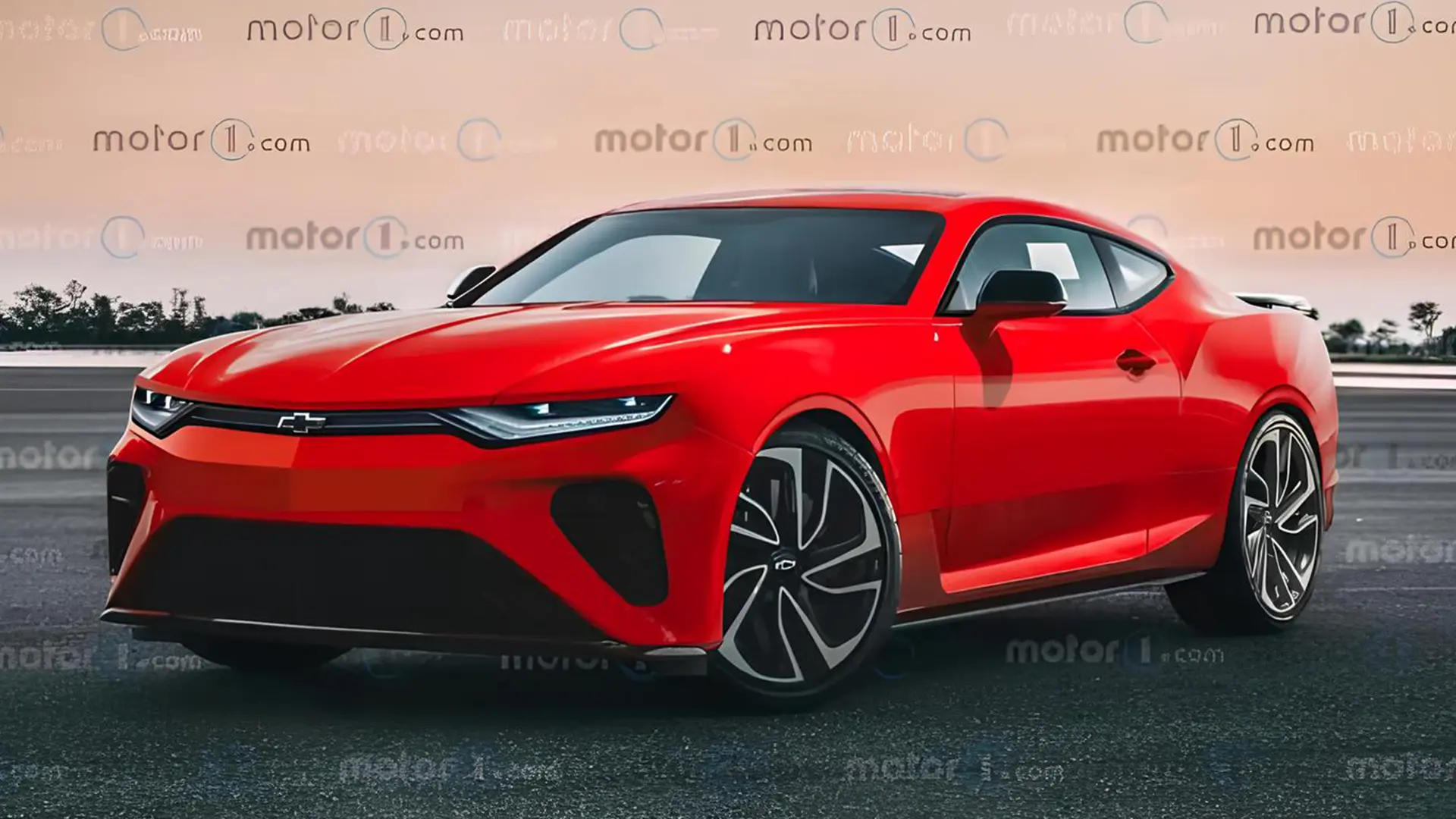 Червоний новий Chevrolet Camaro на дорозі