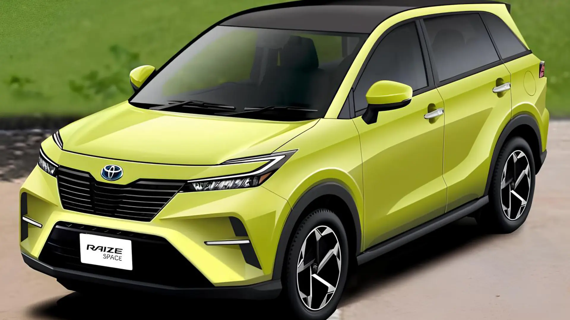 Жовтий Toyota Raize Space у передній частині кузова