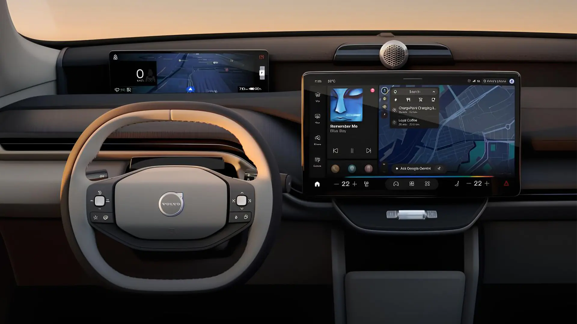Інтер’єр Volvo Gemini з цифровою панеллю приладів і великим сенсорним екраном