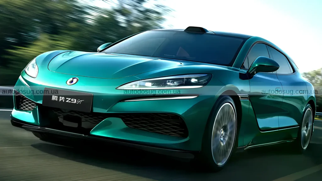 Бірюзовий електромобіль BYD Denza Z9 GT у русі на дорозі