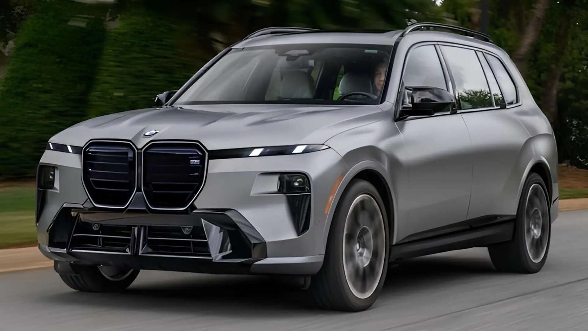 Новий BMW X7 2027 у сріблястому кольорі на дорозі