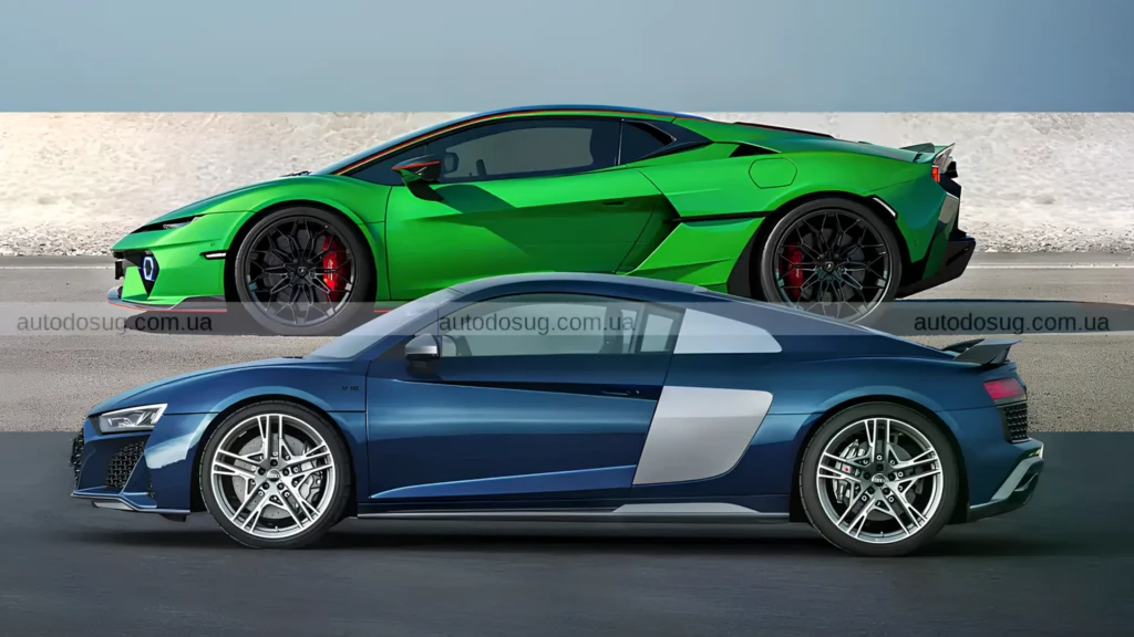Порівняльне зображення нового Audi R8 і сучасного суперкара