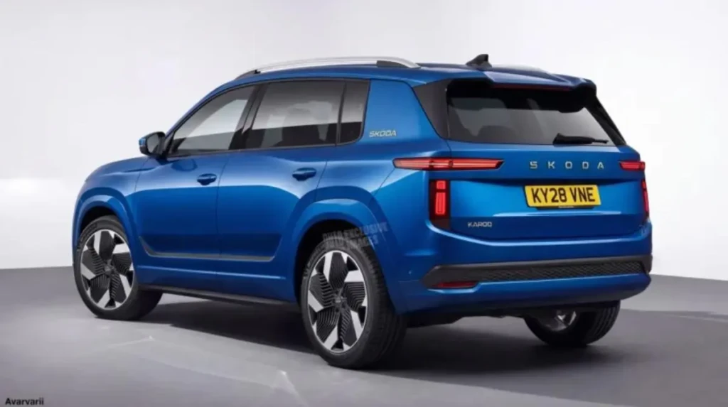 Синий Skoda Karoq нового поколения в студийном ракурсе