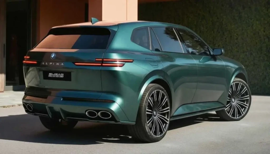 Зелений преміальний позашляховик Alpina XB5 на дорозі біля озера