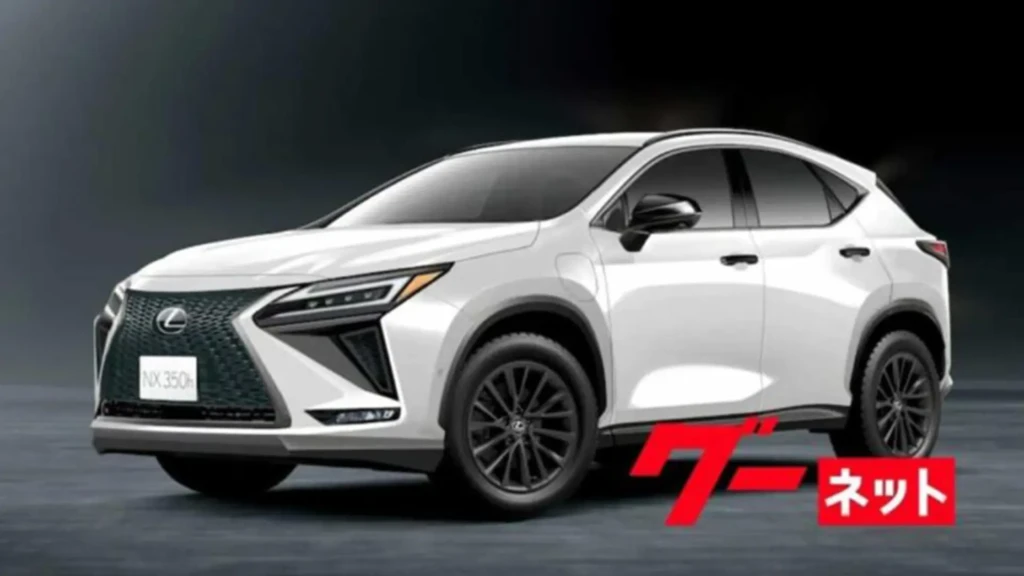 Оновлений Lexus NX у білому кольорі на темному фоні