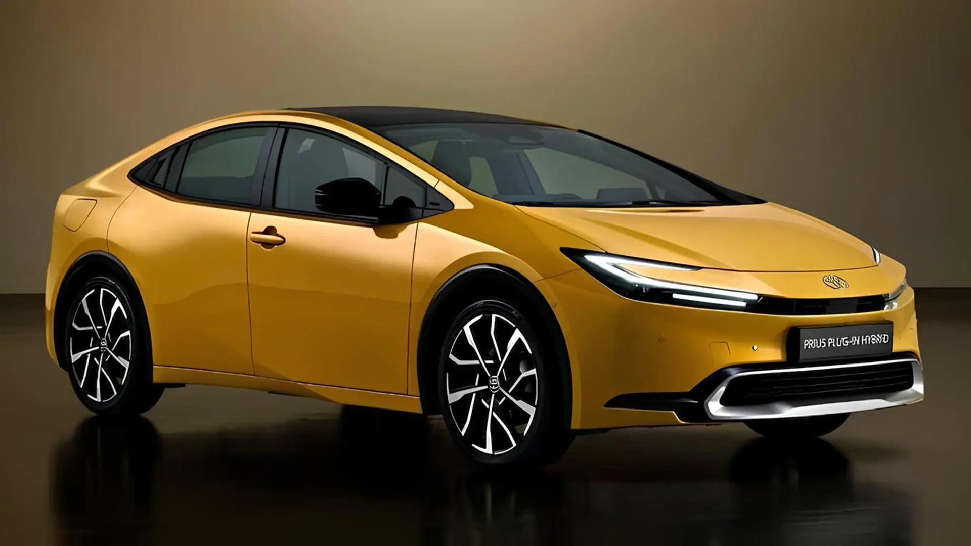 Жовта Toyota Prius у студії, вигляд збоку спереду