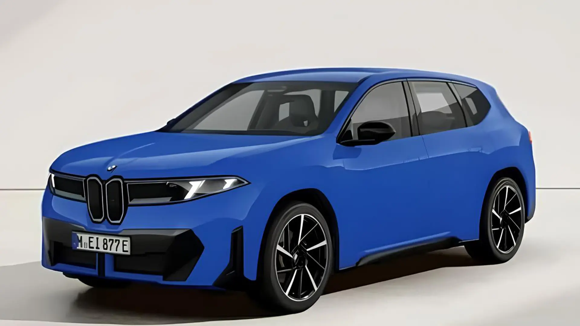 Синій новий BMW iX3 у студії, вигляд спереду збоку